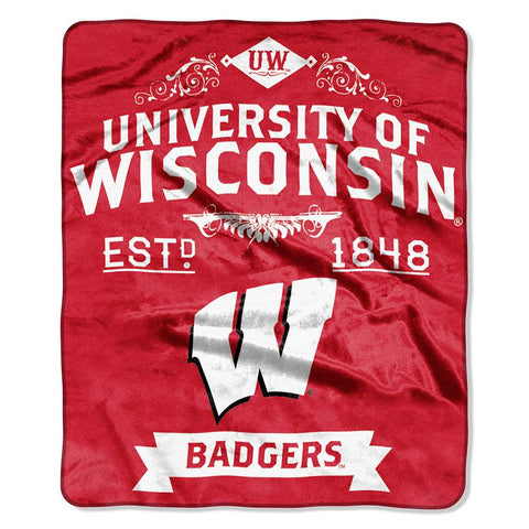 Wisconsin Badgers NCAA Royal Plush Raschel Blanket (Label Series) (50x60)