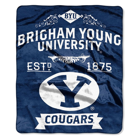 Brigham Young Cougars NCAA Royal Plush Raschel Blanket (Label Series) (50x60)