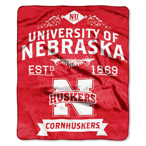 Nebraska Cornhuskers NCAA Royal Plush Raschel Blanket (Label Series) (50x60)