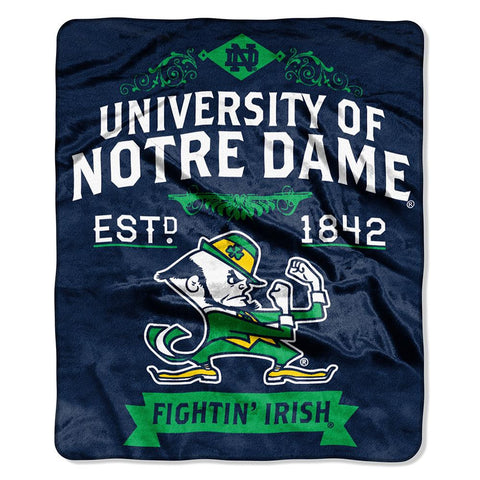 Notre Dame Fighting Irish NCAA Royal Plush Raschel Blanket (Label Series) (50x60)