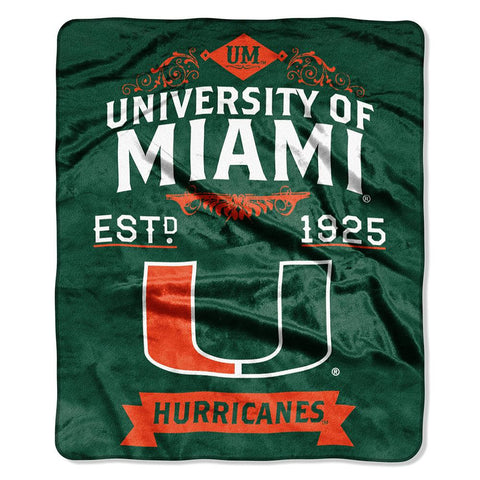 Miami Hurricanes NCAA Royal Plush Raschel Blanket (Label Series) (50x60)
