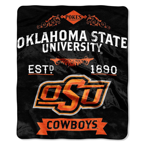 Oklahoma State Cowboys NCAA Royal Plush Raschel Blanket (Label Series) (50x60)