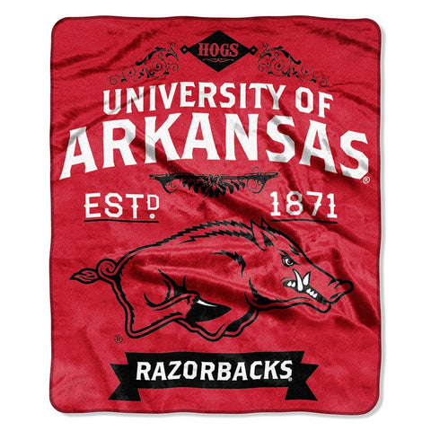 Arkansas Razorbacks NCAA Royal Plush Raschel Blanket (Label Series) (50x60)