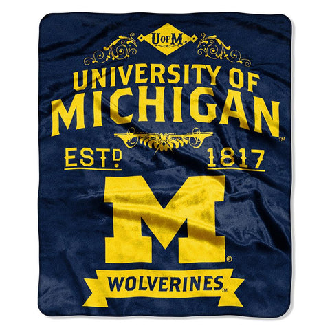 Michigan Wolverines NCAA Royal Plush Raschel Blanket (Label Series) (50x60)