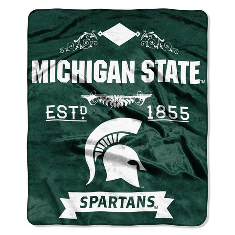 Michigan State Spartans NCAA Royal Plush Raschel Blanket (Label Series) (50x60)