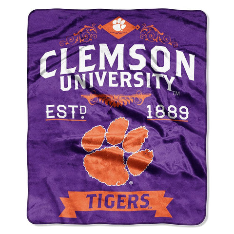 Clemson Tigers NCAA Royal Plush Raschel Blanket (Label Series) (50x60)