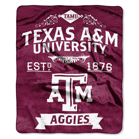 Texas A&M Aggies NCAA Royal Plush Raschel Blanket (Label Series) (50x60)