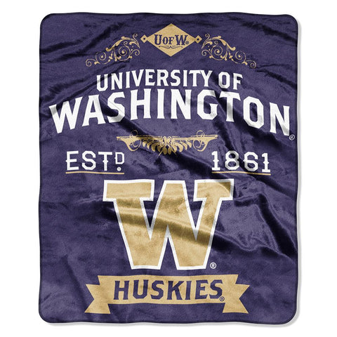 Washington Huskies NCAA Royal Plush Raschel Blanket (Label Series) (50x60)