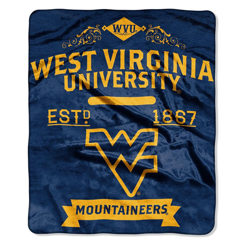 West Virginia Mountaineers NCAA Royal Plush Raschel Blanket (Label Series) (50x60)