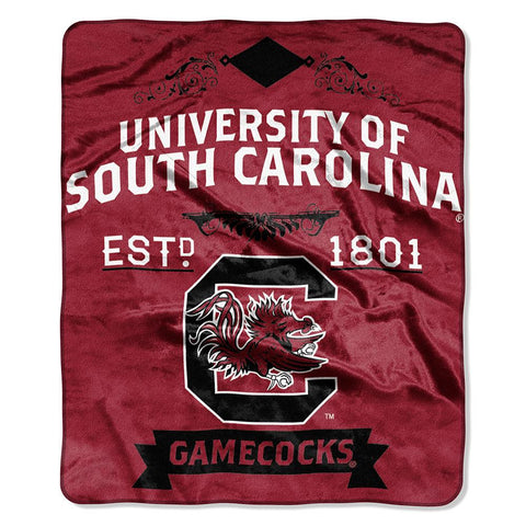 South Carolina Gamecocks NCAA Royal Plush Raschel Blanket (Label Series) (50x60)