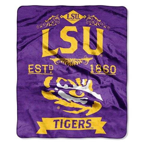 LSU Tigers NCAA Royal Plush Raschel Blanket (Label Series) (50x60)