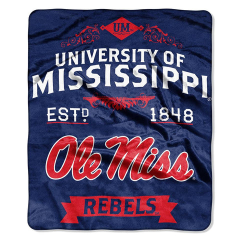 Mississippi Rebels NCAA Royal Plush Raschel Blanket (Label Series) (50x60)