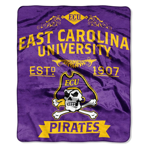 East Carolina Pirates NCAA Royal Plush Raschel Blanket (Label Series) (50x60)