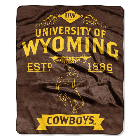 Wyoming Cowboys NCAA Royal Plush Raschel Blanket (Label Series) (50x60)