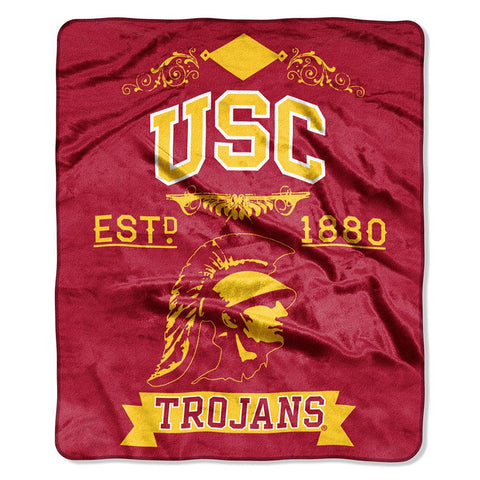 USC Trojans NCAA Royal Plush Raschel Blanket (Label Series) (50x60)