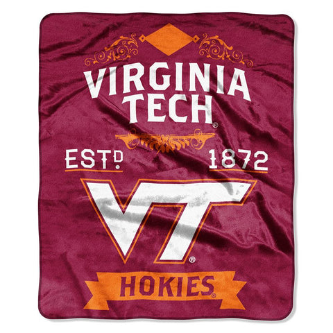 Virginia Tech Hokies NCAA Royal Plush Raschel Blanket (Label Series) (50x60)