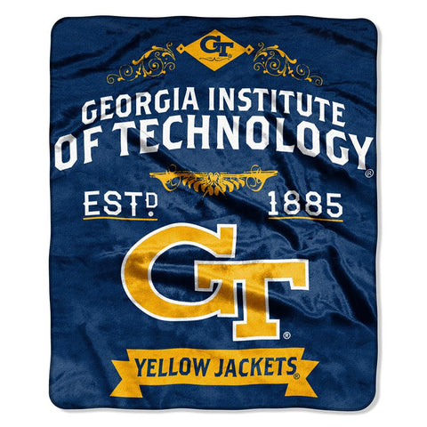 Georgia Tech YellowJackets NCAA Royal Plush Raschel Blanket (Label Series) (50x60)