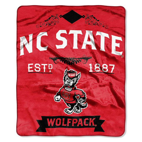 North Carolina State Wolfpack NCAA Royal Plush Raschel Blanket (Label Series) (50x60)