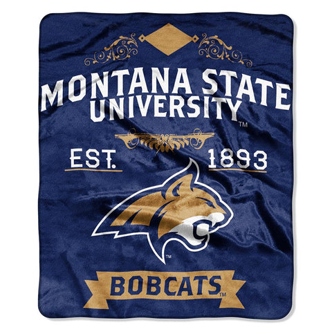 Montana State Bobcats NCAA Royal Plush Raschel Blanket (Label Series) (50x60)