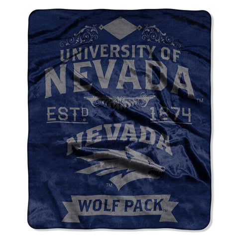 Nevada Wolf Pack NCAA Royal Plush Raschel Blanket (Label Series) (50x60)