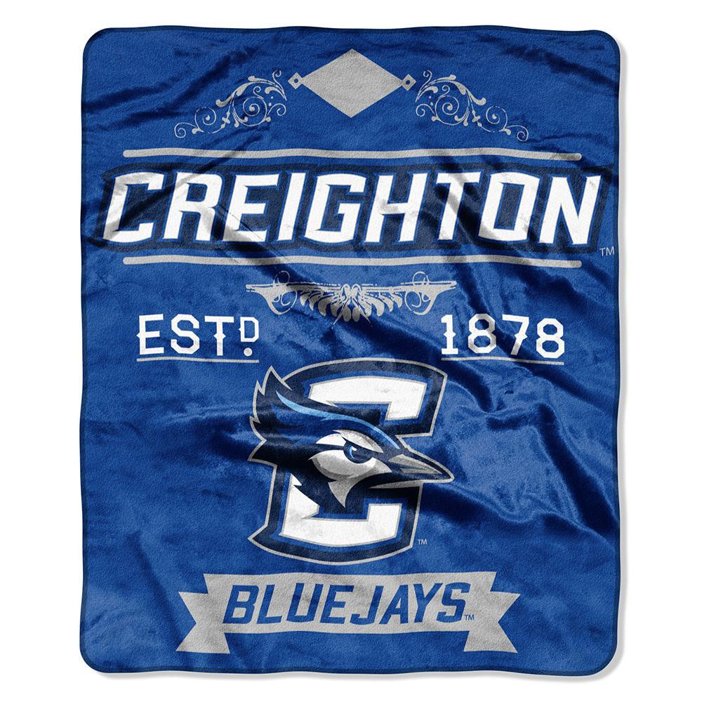 Creighton Bluejays NCAA Royal Plush Raschel Blanket (Label Series) (50x60)