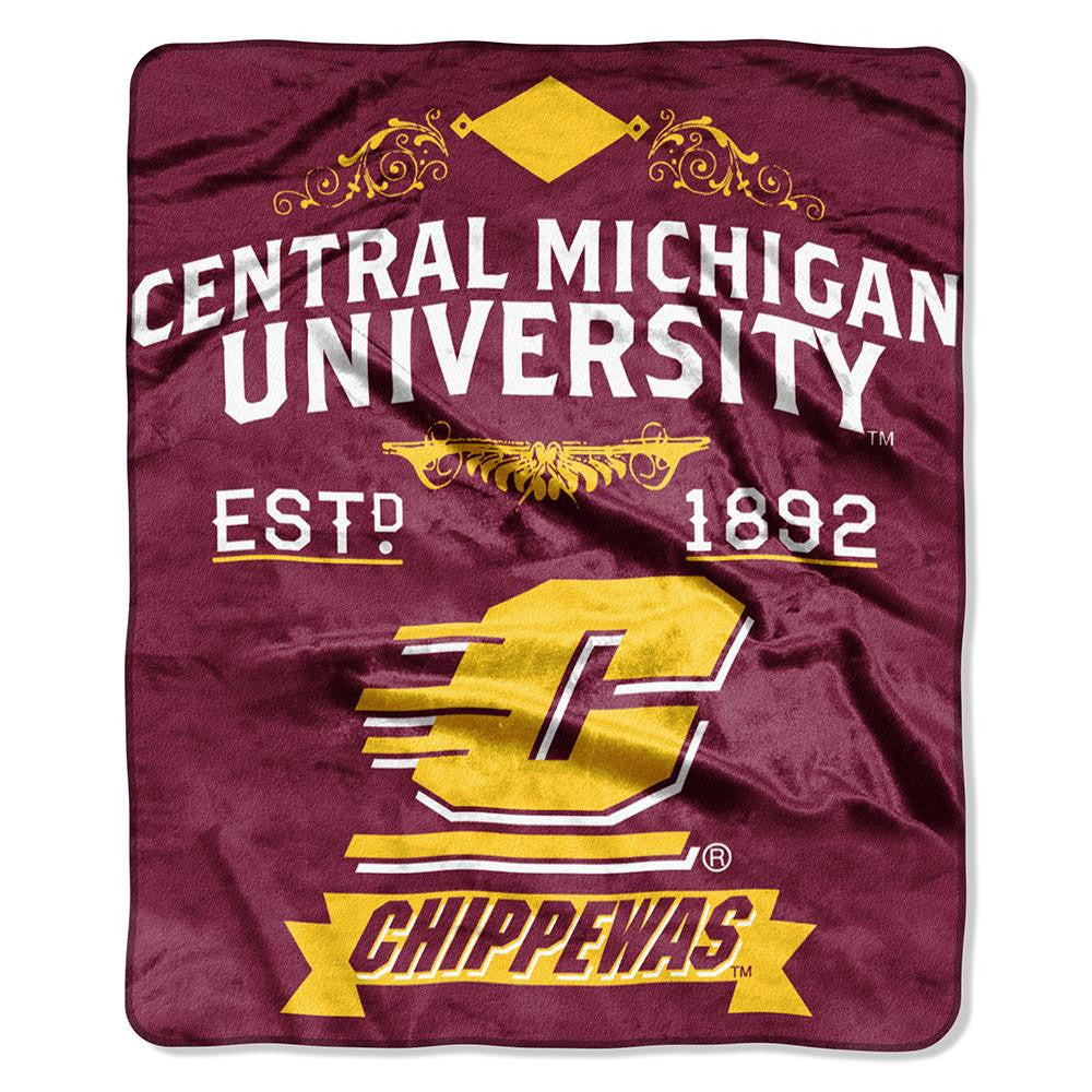 Central Michigan Chippewas NCAA Royal Plush Raschel Blanket (Label Series) (50x60)