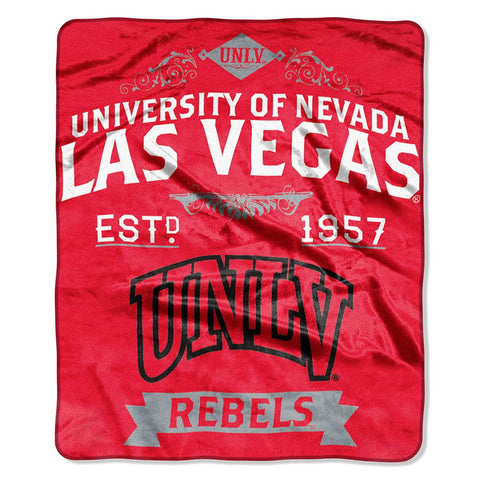 UNLV Runnin Rebels NCAA Royal Plush Raschel Blanket (Label Series) (50x60)