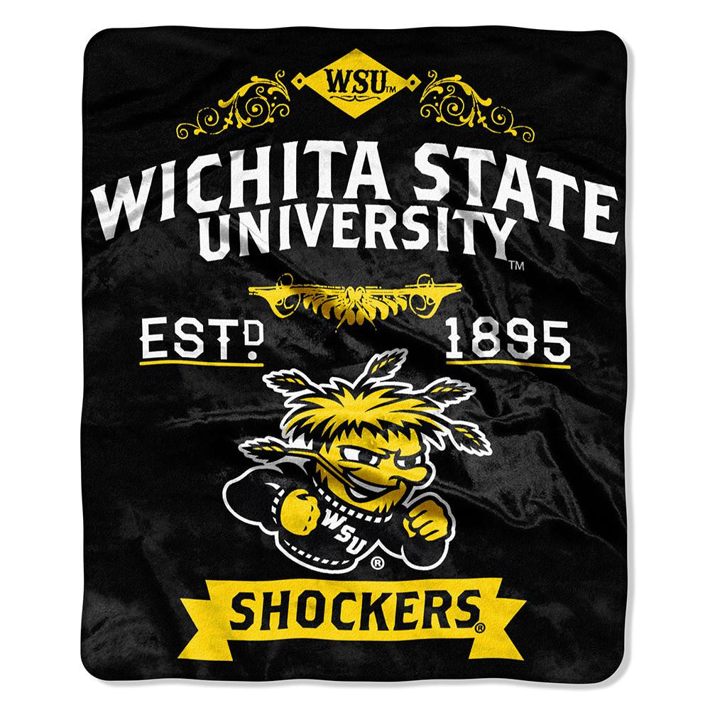 Wichita State Shockers NCAA Royal Plush Raschel Blanket (Label Series) (50x60)