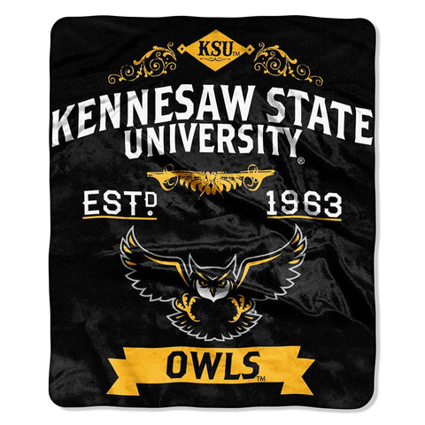 Kennesaw State Owls NCAA Royal Plush Raschel Blanket (Label Series) (50x60)
