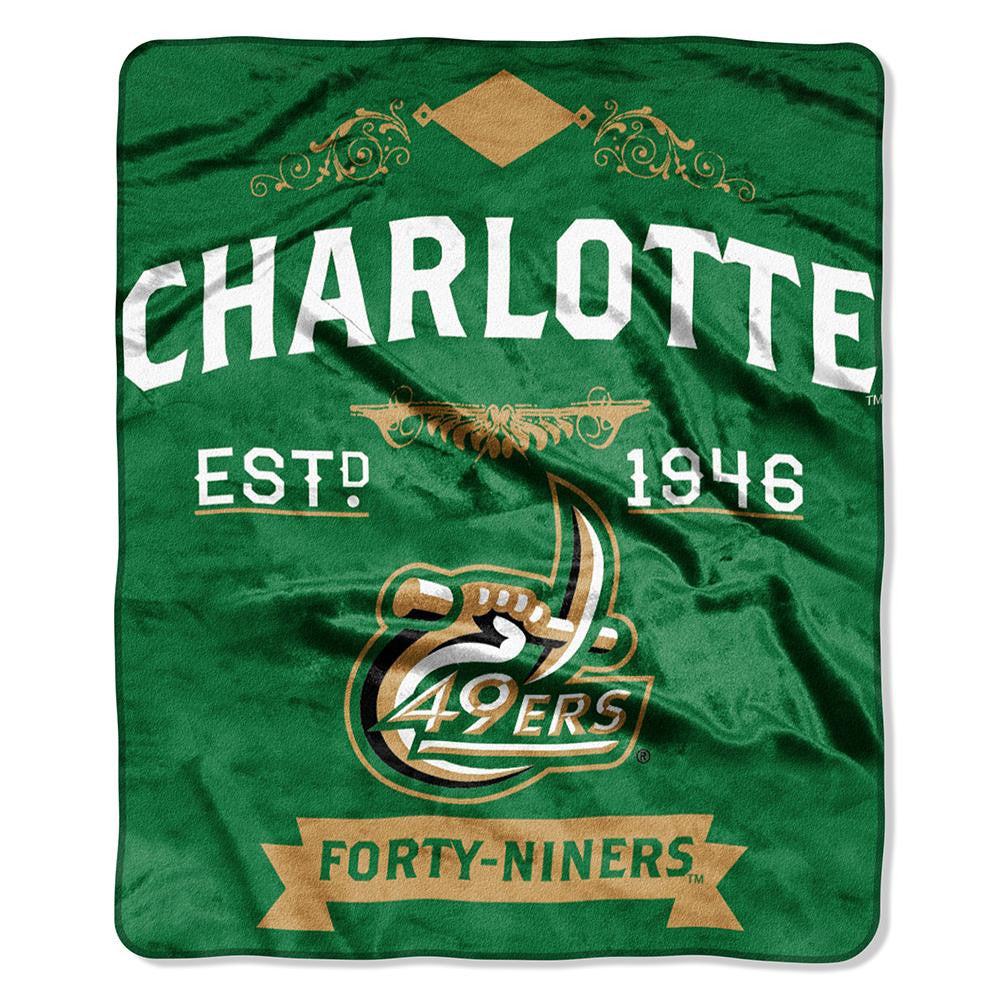 North Carolina Charlotte 49ers NCAA Royal Plush Raschel Blanket (Label Series) (50x60)