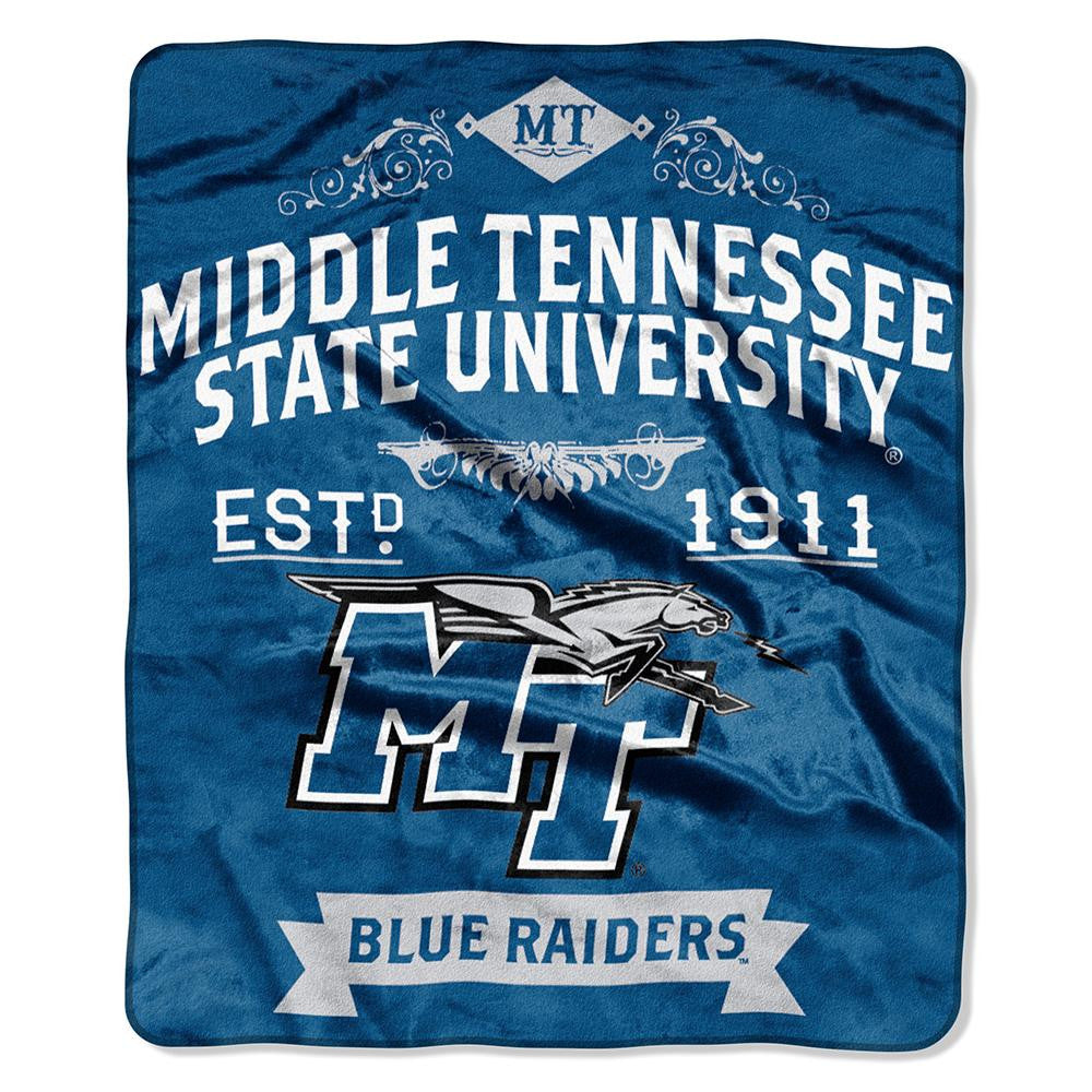 Middle Tennessee State Blue Raiders NCAA Royal Plush Raschel Blanket (Label Series) (50x60)