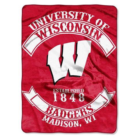 Wisconsin Badgers NCAA Royal Plush Raschel Blanket (Rebel Series) (60x80)