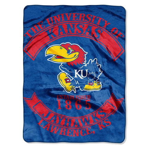 Kansas Jayhawks NCAA Royal Plush Raschel Blanket (Rebel Series) (60x80)