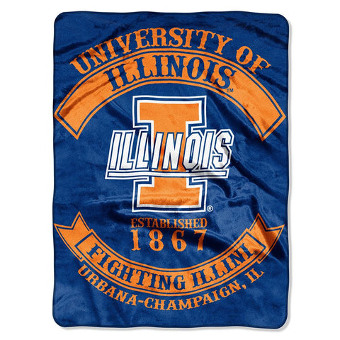 Illinois Fighting Illini NCAA Royal Plush Raschel Blanket (Rebel Series) (60x80)