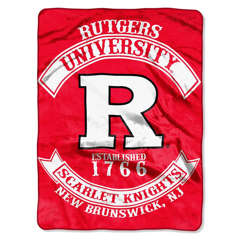 Rutgers Scarlet Knights NCAA Royal Plush Raschel Blanket (Rebel Series) (60x80)