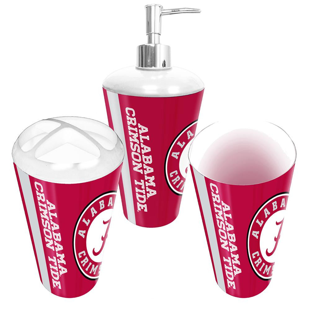 Alabama Crimson Tide NCAA Bath Tumbler, Toothbrush Holder & Soap Pump (3pc Set)