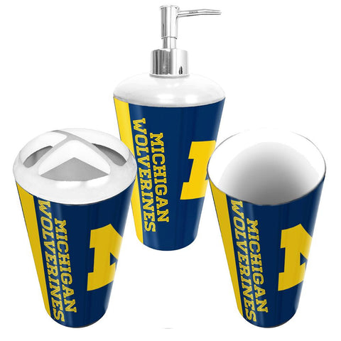 Michigan Wolverines NCAA Bath Tumbler, Toothbrush Holder & Soap Pump (3pc Set)