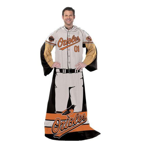 Baltimore Orioles MLB Adult Uniform Comfy Throw Blanket w- Sleeves