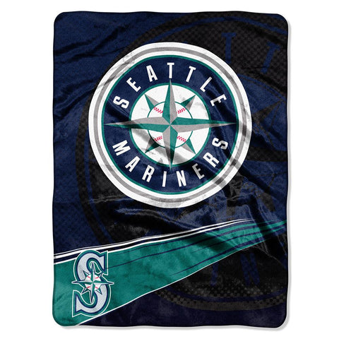 Seattle Mariners MLB Royal Plush Raschel Blanket (Speed Series) (60in x 80in)