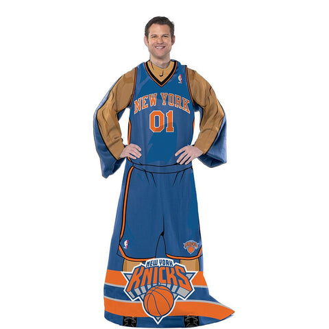 New York Knicks NBA Adult Uniform Comfy Throw Blanket w- Sleeves