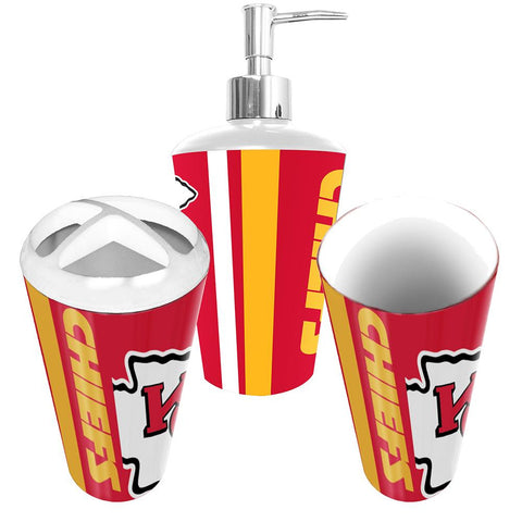 Kansas City Chiefs NFL Bath Tumbler, Toothbrush Holder & Soap Pump (3pc Set)
