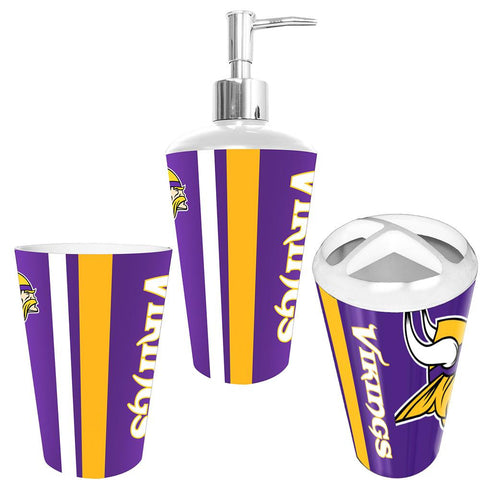 Minnesota Vikings NFL Bath Tumbler, Toothbrush Holder & Soap Pump (3pc Set)