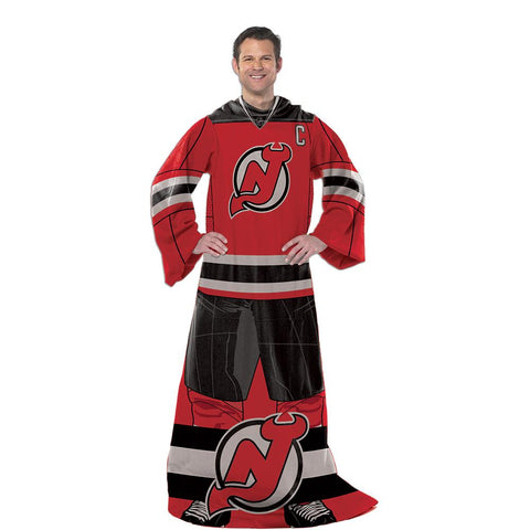 New Jersey Devils NHL Adult Uniform Comfy Throw Blanket w- Sleeves