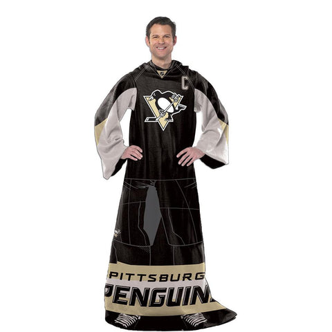 Pittsburgh Penguins NHL Adult Uniform Comfy Throw Blanket w- Sleeves