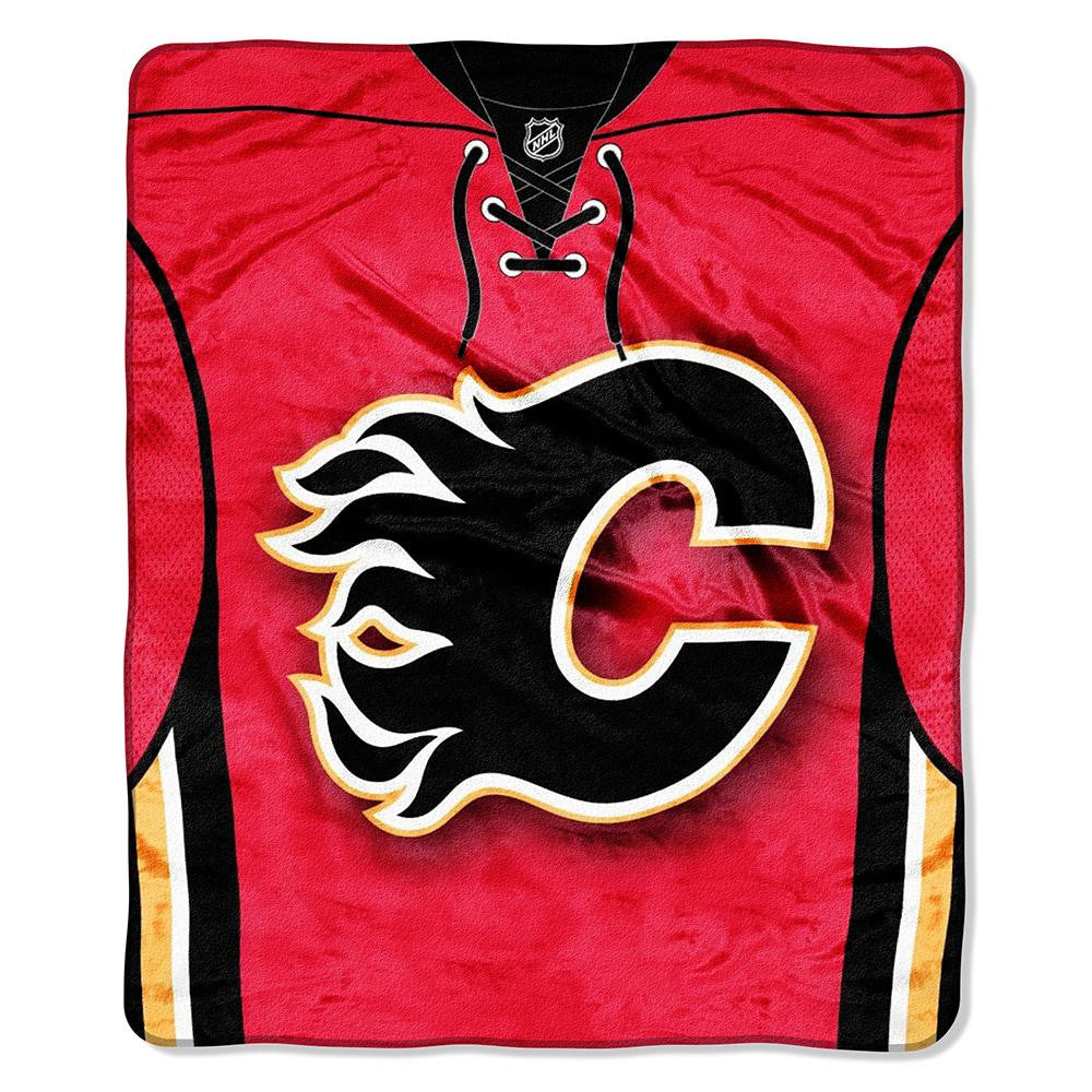 Calgary Flames NHL Royal Plush Raschel Blanket (Jersey Series) (50in x 60in)