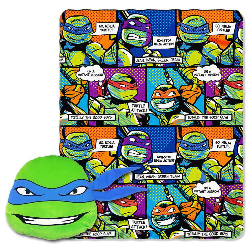 TMNT Good Guys Leo Big Face Character Pillow and Fleece Throw Set