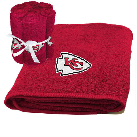 Kansas City Chiefs NFL Applique Bath Towel and 6 Pack Washcloth Set