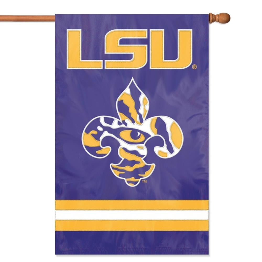 LSU Tigers NCAA Applique Banner Flag Fleur de lis Tiger Eye Design