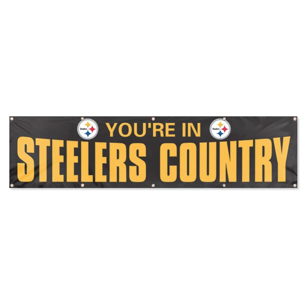 Pittsburgh Steelers NFL Applique & Embroidered Party Banner (96x24) (Steelers Country Black)