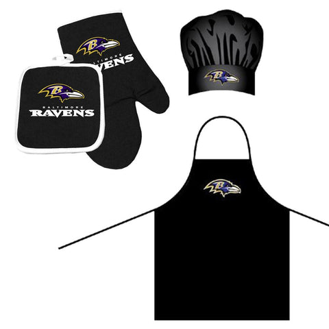 Baltimore Ravens NFL Barbeque Apron, Chef's Hat and Pot Holder Deluxe Set